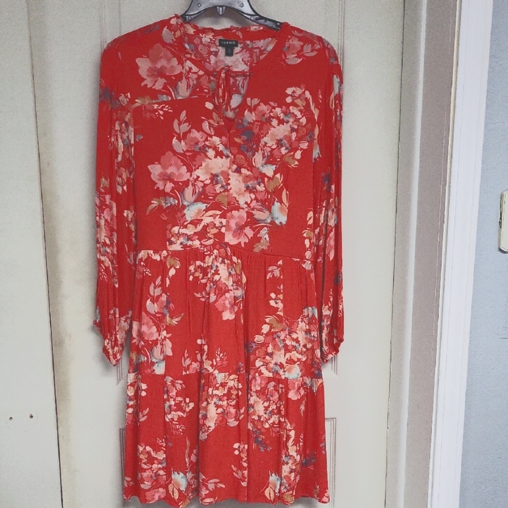 Torrid Red Buttoned Long Sleeve Sundress